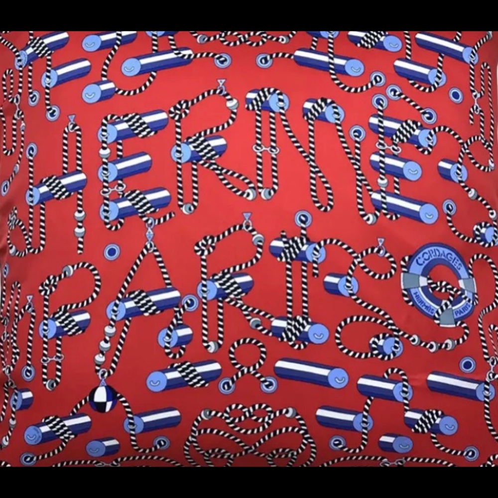 HERMES 
Red Silk Vintage Cordages Scarf 70
